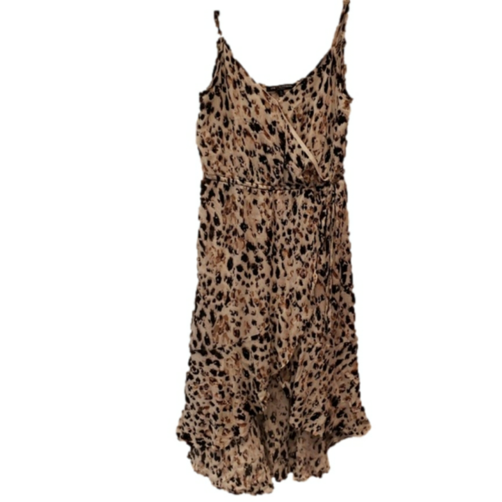 one clothing Leopard Print Spaghetti Strap Dress in Tan and Black